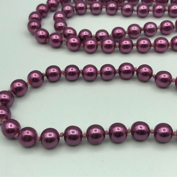 VINTAGE Rockabilly Long Purple Knotted Faux Pearl Bead Retro Necklace Festival - Picture 5 of 13
